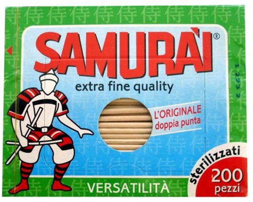 Samurai 200 Stuzzicadenti di Betulla, Rotondi, Doppia Punta 
