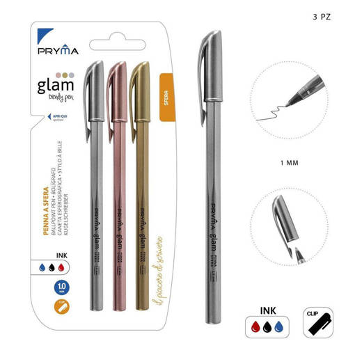 Pryma Penna Sfera Glam 1Mm 3Pz Ass. Bl. 0220939