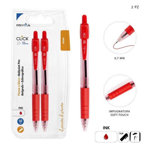 Pryma Penna Sfera Scatto Click 1Mm 2Pz Ross Bl. 0205754