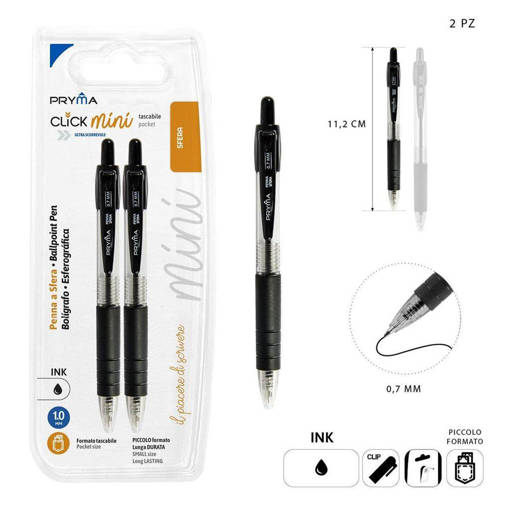Pryma Penna Sfera Mini 1Mm 2Pz Nero Bl. 0219962