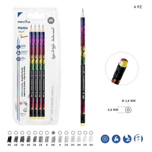 Pryma Matita Grafite C/Gomma Hb 4Pz Arcobaleno Bl. 0202201