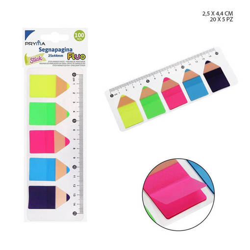 Pryma Stick Segnapagina 25X44Mm 100Ff 5Pz Fluo Bl. 0220386