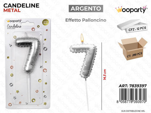 Candeline Arg. Metal E. Palloncino N. 7 14.5Cm /Pz Da 12**