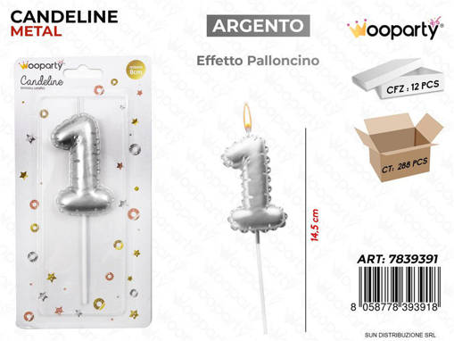 Candeline Arg. Metal E. Palloncino N. 1 14.5Cm /Pz Da 12**