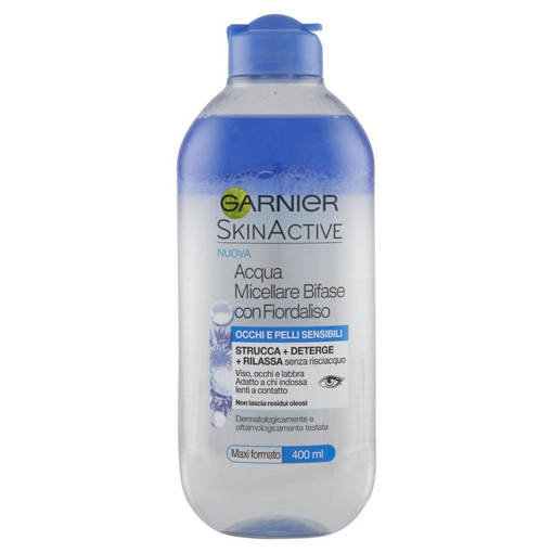 Garnier Acqua Micellare Bifase Con Fiordaliso, Occhi E Pelli Sensibili, 400 ml