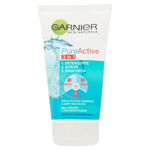 Garnier Pure Active 3In1, Purifica Esfolia Opacizza, 150 ml