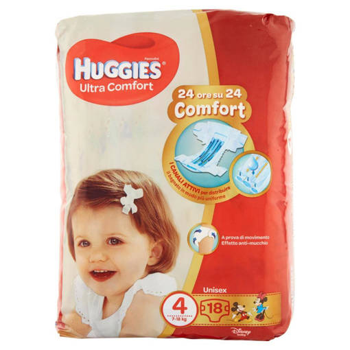 Huggies Ultra Comfort Unisex Taglia 4 (7-18Kg), 18 Pannolini