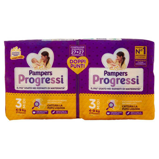 Pampers Progressi Midi Taglia 3 (4-9 Kg), 54 Pannolini