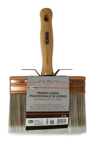 Kombo Pennellessa Tradizionale In Legno 5X15. Manico In Legno Trattato 13,5 Cm, Presa Ergonomica. Ghiera Ramata, Basetta In Legno. Filamenti Sintetici Lunghezza Visibile 76Mm, Incollati Con Resina Epossidica.