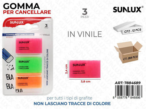 Sunlux - Gomma Per Cancellare 3Pcs Ass. 3.8*2.4Cm /Pz Da 12** 7884689