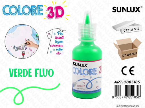 Sunlux - Colore Per Tessuto In 3D Verde Fluo 30Ml / Pz Da 6**Cfz 7885185