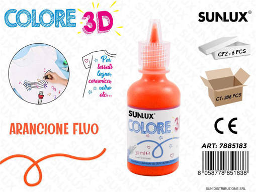 Sunlux - Colore Per Tessuto In 3D Arancione Fluo 30Ml / Pz Da 6**Cfz 7885183