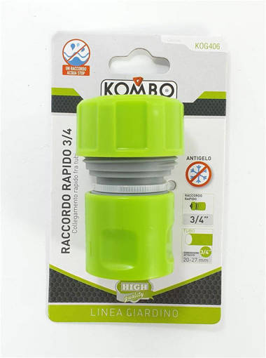 Kombo Raccordo Rapido Acquastop Con Telaio In Polipropilene Vergine E Corpo In Abs Vergine. Consente Un Collegamento Facile E Comodo All'Estremità Del Tubo. Per Rilasciare Il Raccordo È Sufficiente Tirare. Il Raccordo Rapido È Indicato Per Tubi Da 19 Mm (3/4"). Con Funzione Acquastop, Antigelo.