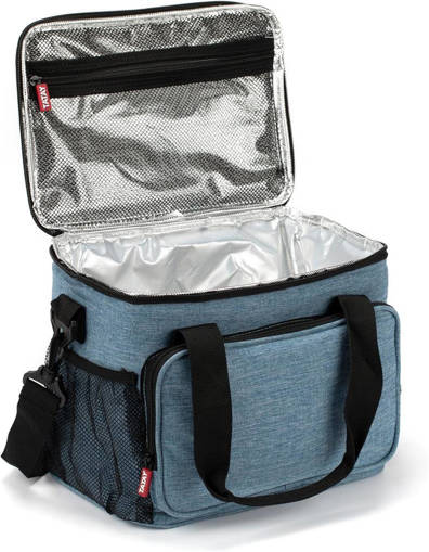 Tatay Kit Urban Food Pic-Nic Denim Blu (Borsa Termica C/Triplo Strato Isolante In 100% Poliestere, Apertura Dall'Alto, 2 Tasche Esterne In Rete, 1 Tasca Interna In Rete C/Zip, 1 Tasca Anteriore C-Zip, Tracolla Imbottita Regolabile E Removibile, Manici Con