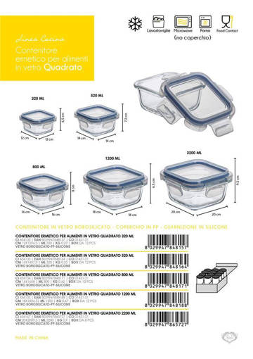 Contenitore Ermetico Vetro Borosilicato Quad 550 Ml