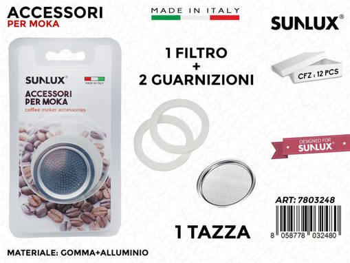 Sunlux Ricambio Per Moka 2 Guarnizioni + 1 Filtro, 1Tazza 