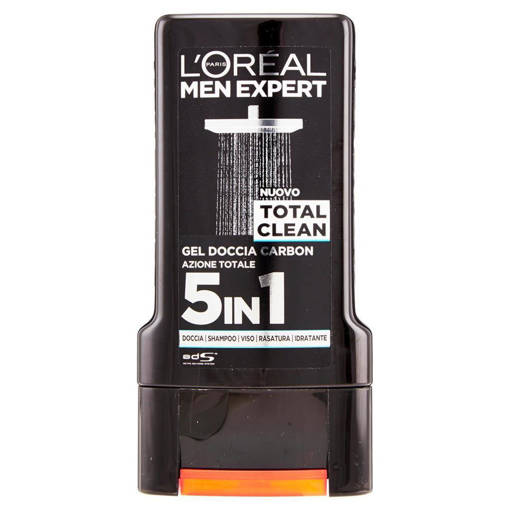 L'Oreal Men Expert Gel Doccia Shampoo Carbon 5 in 1 Total Clean 300 ml