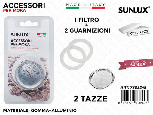 Sunlux Ricambio Per Moka 2 Guarnizioni + 1 Filtro, 2 Tazze