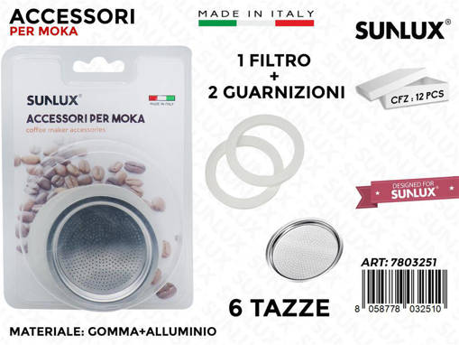 Sunlux Ricambio Per Moka 2 Guarnizioni + 1 Filtro, 6 Tazze