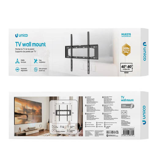 Unico MU6378 Applicable to 40-80 inches, load-bearing 65KG TV wall mount, black ROHS
