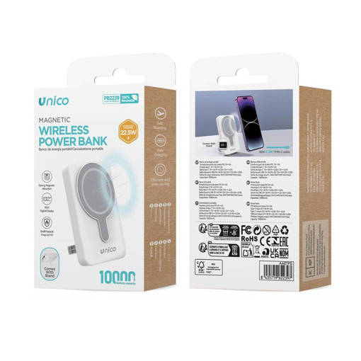 Unico 2 New PB2239 Magnetic Wireless Charger with Stand 22.5W Digital Display Fast Charger 10000mAh (with 0.3M Type-C Cable) White
