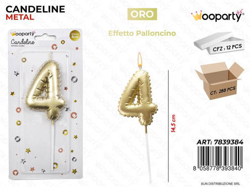 Candeline Oro Metal E. Palloncino N. 4 14.5Cm /Pz Da 12**