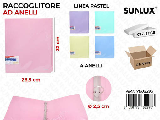 Sunlux - Raccoglitore Anelli 32*26.5 Cm Col. Pastel /Pz Da 6** 7882295