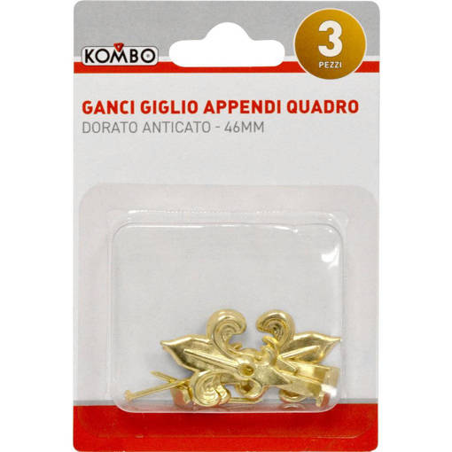 Kombo Set 3 Pz Ganci Appendi Quadro Giglo 46Mm, Colore Dorato Anticato