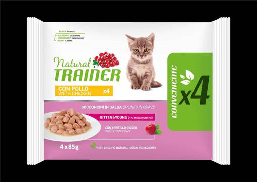 Natural Trainer Gatto Kitten&Young 4*85 g, Pollo