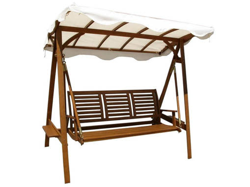 Dondolo 3 Posti Legno di Acacia con Tettuccio Bianco Arredo Giardino AC805055