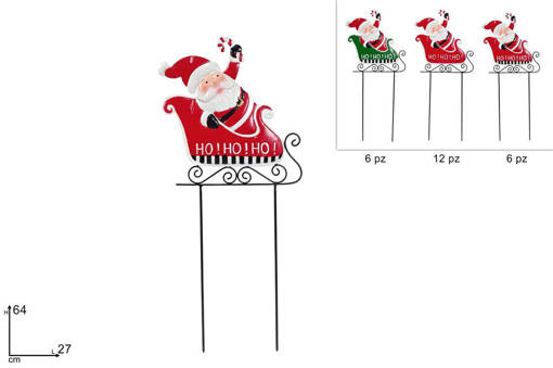 Spillone 64Cm Slitta Con Babbo Natale In Latta 3Ass