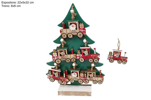 Appendino Treno Con Soggetto Legno Con Espositore Albero In Legno Ass.