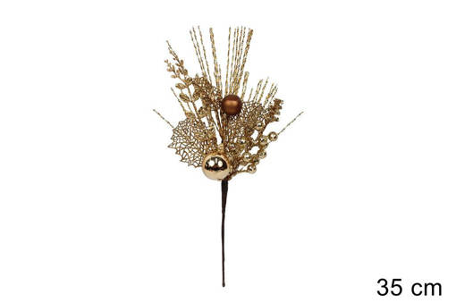 Spillone 35Cm C/Foglie E Palline Oro