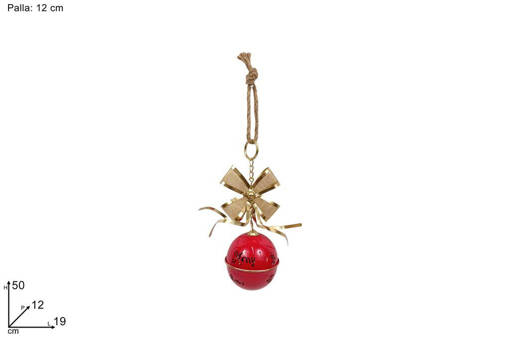 Palla 12Cm Metallo Rossa Con Fiocco Oro