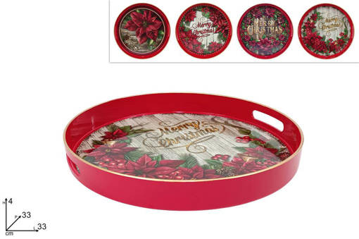 Vassoio Plastica Tondo 33 Cm C\Decoro Stella Di Natale 4 Ass
