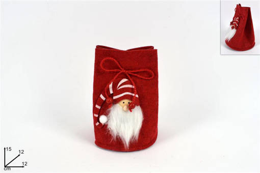 Sacchetto Feltro Rosso 15Cm C/Viso Gnomodi Natale