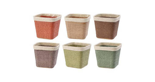 Small square roll PAPER flower pot with PET lining cm. 12 x 12 x h. cm 10,5 ass. 6 colors