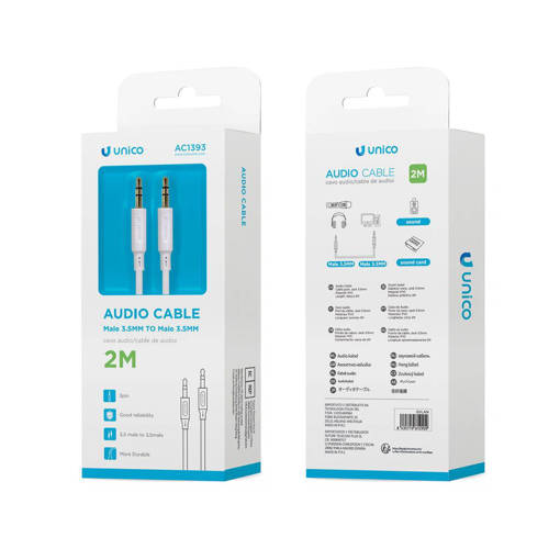 Unico AC1393 Injection straight audio cable 2M white ROHS