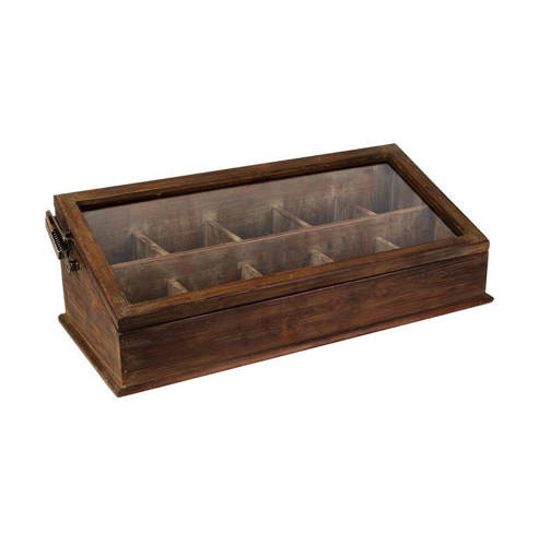 Contenitore portaoggetti in legno e vetro con 10 scomparti-cm. 63 x 27 x h. cm. 20