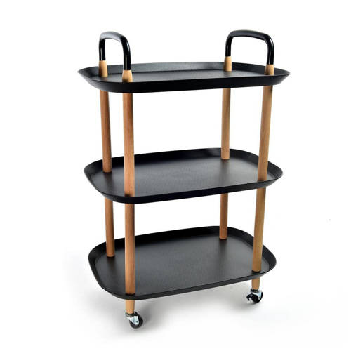 Mercury  Carrello 3 Ripiani In Legno E Plastica Nero H.82X57X36Cm