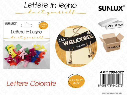 Lettere In Legno Col. 0.4*1.5Cm 26Pcs /Pz Da 12**
