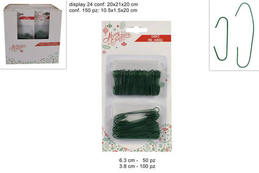 GANCI PER ALBERO 150 PZ (100PZ 3,8CM + 50PZ 6,3CM) VERDE ART