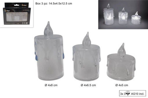Candele Led Set 3Pz In Box Bianco Freddo Candle Led 3Pcs Cold