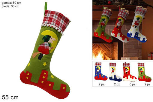 Calza Befana C/Bordo Scozz. 55Cm 4 Col.Bdc801-1R,1G,1B,1W