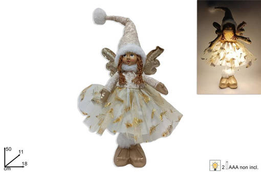 Angelo Con Vestito Tulle Bianco/Oro E Cappello Con Luci
