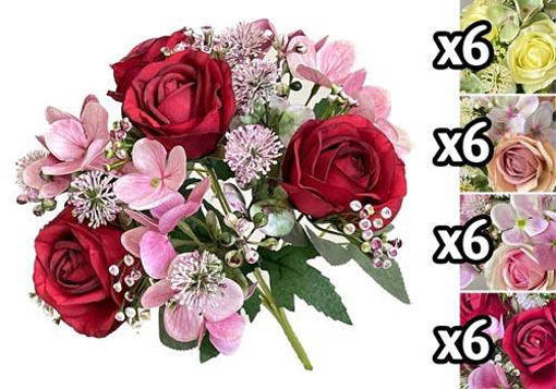 BOUQUET ROSE E ORTENSIE 31CM 4 ASS.