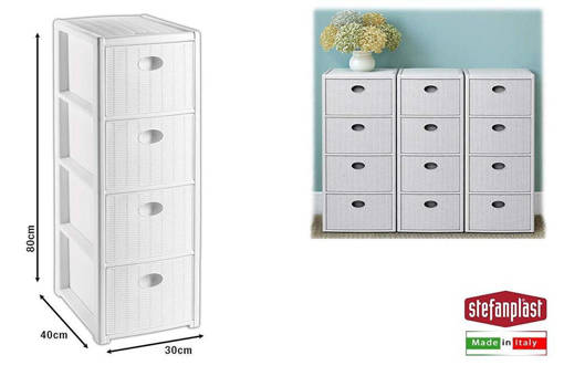 Stefanplast Cassettiera Elegance 4 Slim Bianca, 30x40x80h