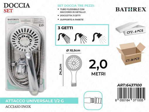 Bathrex Set Doccetta 3Getti Con Tubo 2.0M