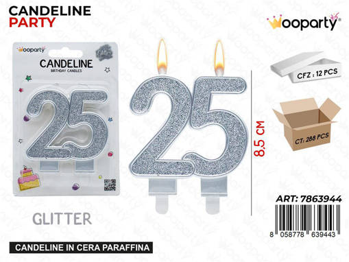 Wooparty Wooparty Candeline Argento N.25 8.5Cm