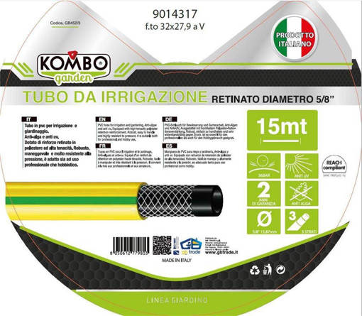 Kombo Tubo Retinato In Pvc 15Mt, 3 Strati Anti Alga E Anti Uv,  Rinforzo Retinato In Poliestere, 5/8 155Gr/Mt